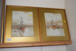 Liddell - Pair of watercolour studies of harbour scenes, framed and glazed