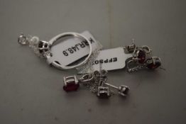A mixed lot of silver treated and synthetic ruby jewellery: to include a single stone treated ruby