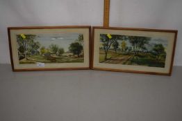 A pair of watercolour studies of rural scenes, indistinctly signed possibly Lesley Cook