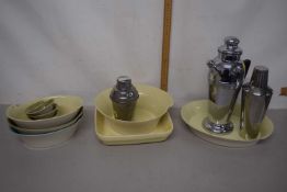Two vintage cocktail shakers and one other together with a quantity of Mason Cash dinner wares