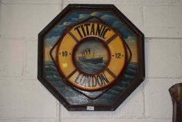 Reproduction wall plaque imitating a life belt from the Titanic