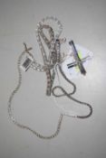 Three silver and gemset necklaces: to include an oval white hardstone necklace with lobster clasp