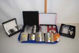 Collection of modern base metal hip flasks, some boxed