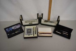 A group of various cased pens to include Harvey Makin, Elysee, Parker and others