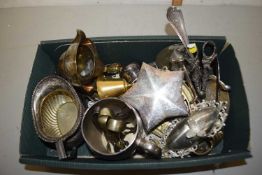 Box of various assorted silver plated items, brass wares etc