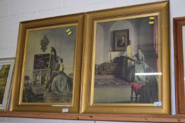 Two 19th Century prints of Victorian ladies in gilt frame, 48 x 38cm