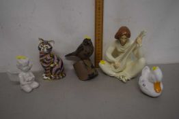 Mixed Lot: Royal Crown Derby paperweight formed as a tabby cat together with a Royal Doulton