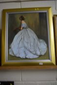 Oil on board of a young lady in evening dress