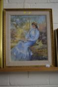 Oil on board in impressionist style of a young lady in gilt frame