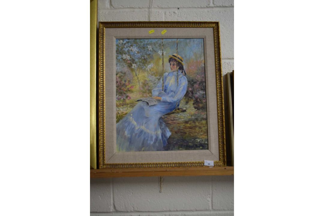 Oil on board in impressionist style of a young lady in gilt frame