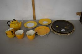 A part English tea set together with some Ridgway printed wade decorative plates