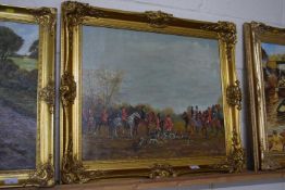 Further oil on canvas of a hunting scene in gilt frame signed lower right for Vecsey