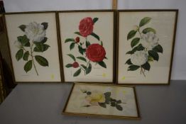 A print of roses, signed by the artist together with two further prints