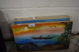 Four assorted unframed tropical landscape views