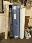 Quantity of five large rolls of various decorated fabric