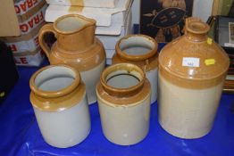 Quantity of assorted Irvin ware ceramic jars to include a rum jar by Creake & Colby of Burnham