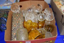 Box of mixed glass ware, drinking glasses, vases etc