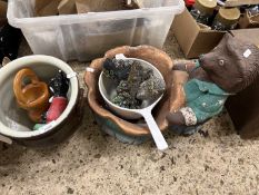Mixed lot of composite garden statues and plant pots