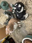 Mixed lot of composite garden statues, cat, frog etc