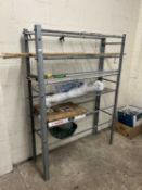 Metal garage racking together with various hand tools etc