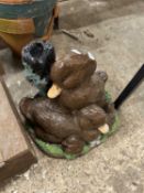 Composite garden statue, family of ducks