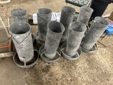 Eight galvanised poultry feeders
