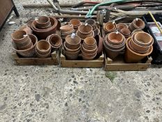 Three boxes of various terracotta plant pots