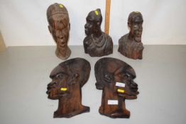 Group of African wooden carved heads