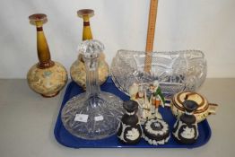 Mixed Lot: A pair of Doulton Slaters vases, cut glass decanter, cut glass bowl, Wedgwood Jasper
