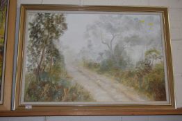 D King - Study of a rural track, oil on board, gilt framed