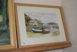 Elizabeth Clarke - Mullion Harbour, coloured print, framed and glazed