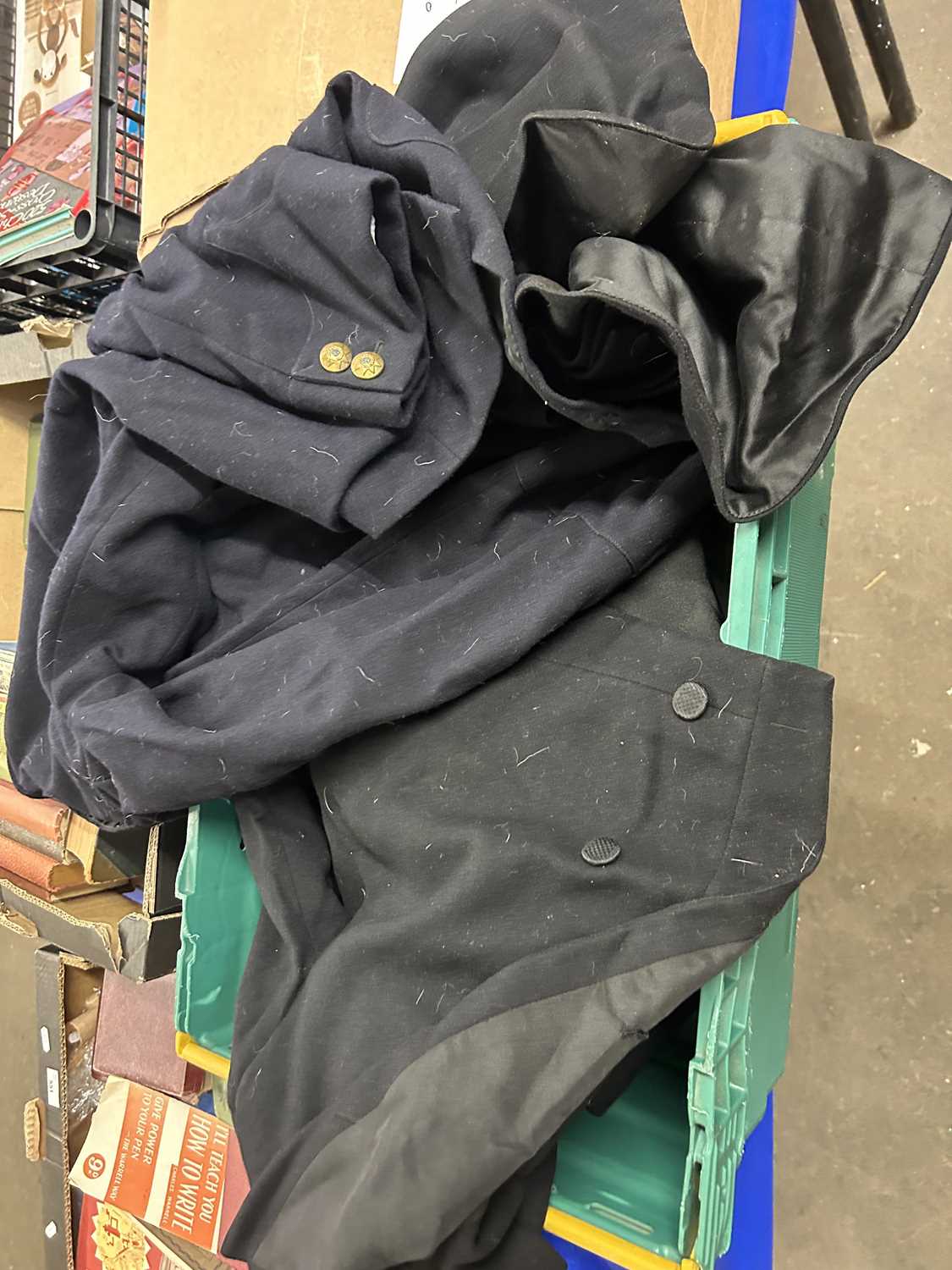 Box of gents vintage tail coats and trousers