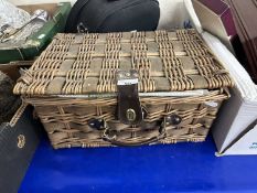Wicker picnic hamper and various sundries