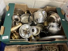 Box of various assorted brass wares, silver plated wares etc