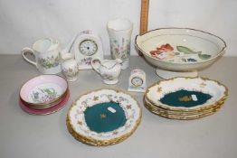 Mixed Lot: Ceramics to include German table wares, an Aynsley mantel clock, Aynsley vase, Aynsley