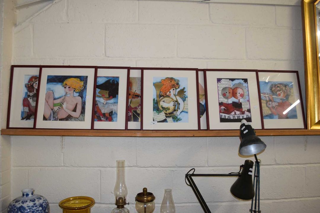 A group of eight coloured prints of stylised figures after Rosina Wachtmeister