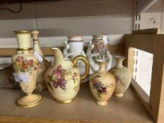 Worcester wares comprising a group of various blush ivory small vases and jugs plus two further hand