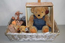Basket of Ty Beanie Babies and a limited edition Teddies Teddy Bear 100th Anniversary Edition by