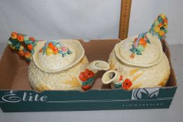 Two Clarice Cliff Newport Pottery Celtic Harvest teapots