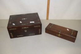 Victorian mother of pearl inlaid writing box together with a further metal bound oak box