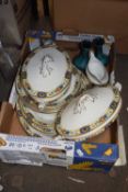 Box of floral decorated dinner wares etc