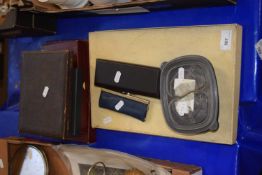 Various cased cutlery, pens and other items