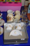 Collection of various Royal commemorative mugs and glass wares plus Golden Anniversary tea cups