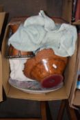 Turned wooden bowl, small drum and other items