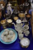 Silver plated tea wares, figurines, coffee set etc