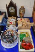 Chinese crackle glaze vase, tea pot, late 19th century mantel clock and other items