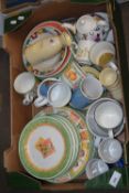 Box of mixed dinner wares, mugs etc