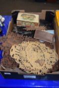 Box of fretwork panels, folding wall brackets and other items