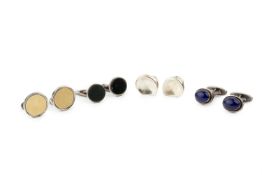 Four pairs of silver cufflinks by Georg Jensen, comprising a circular bloodstone inset pair, no.