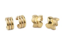 A pair of 18ct gold earrings, of chevron cuff design, stamped 'Pitti & Sisi' 750, 1.3cm wide, and